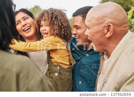 Happy family, grandparents and parents playing with kid in a park together and for vacation or outdoor holiday. Smile, happiness and mother bonding with child and father in nature for summer travel Happy family, grandparents and parents playing with kid in a park together and for vacation or outdoor holiday. Smile, happiness and mother bonding with child and father in nature for summer travel 137502659