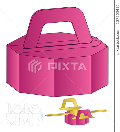 Hexagon Gift Box with Handle Vector Dieline Template Hexagon Gift Box with Handle Vector Dieline Template 137503453