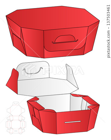 Octagonal Takeaway Box with Handle Dieline Template 137503461