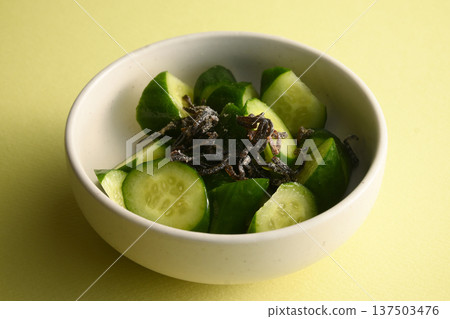 Cucumber and salted kelp with sesame oil Cucumber and salted kelp with sesame oil 137503476