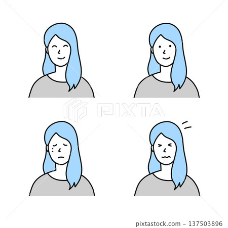 Vector illustration set of various facial expressions of women with long hair Vector illustration set of various facial expressions of women with long hair 137503896