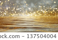 Anti-aging and beauty serum image. A fantastic background material of golden light particles and a calm golden water surface. 137504004