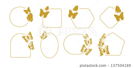 Golden Butterfly Frames Set Luxury Decorative Borders With Butterfly Silhouettes. Elegant elements in a vector illustration Golden Butterfly Frames Set Luxury Decorative Borders With Butterfly Silhouettes. Elegant elements in a vector illustration 137504189