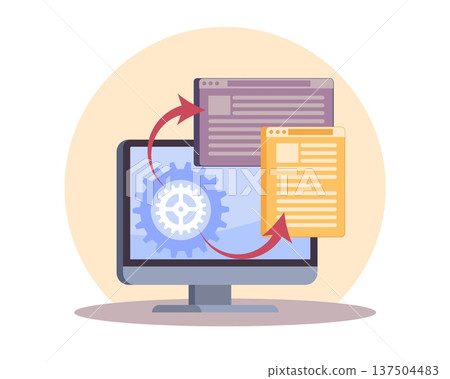 Dynamic action protocol. Workflow software, complete system development and integration, automatic data entry, data transfer, file sharing, information management vector cartoon flat concept 137504483