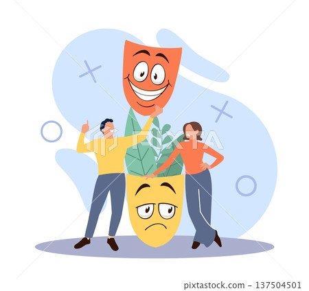 Social behavior. Human moods, demonstration of emotions, positive and negative states, mental health support, happy and sad mood feelings, self regulation vector cartoon isolated concept 137504501
