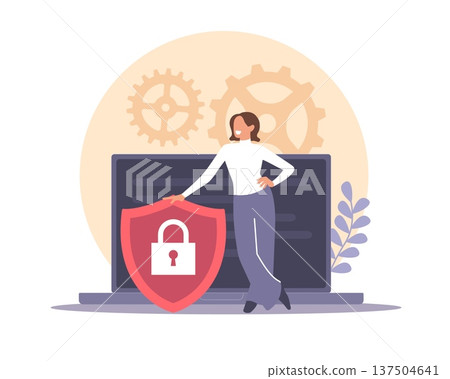 Online security control. Internet connection analysis, cyber protection, private data, privacy, and risk management for account, software app, verification, control. Vector cartoon concept Online security control. Internet connection analysis, cyber protection, private data, privacy, and risk management for account, software app, verification, control. Vector cartoon concept 137504641