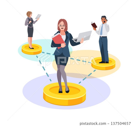 Social distancing. Self isolation, remote corporate communication and coordination, lack of live, online employee cooperation. Business network vector cartoon team management concept Social distancing. Self isolation, remote corporate communication and coordination, lack of live, online employee cooperation. Business network vector cartoon team management concept 137504657