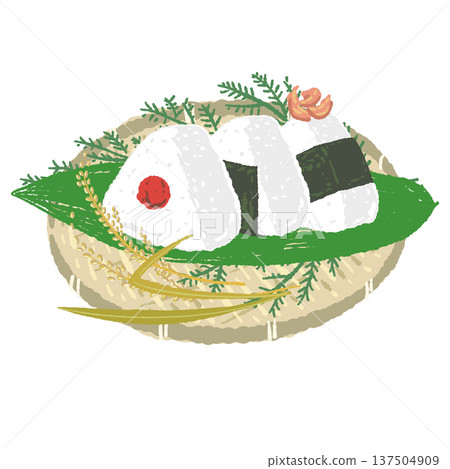 一組海苔飯糰和圓形竹製濾飯器（帶飯耳） 137504909