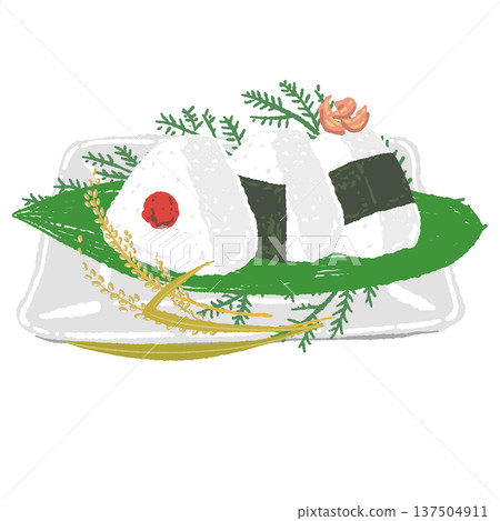 一套海苔飯糰和一個白色方盤(上面有飯糰圖案) 一套海苔飯糰和一個白色方盤(上面有飯糰圖案) 137504911