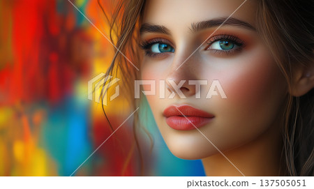 Portrait of a beautiful young woman smiling and looking at camera. Woman portrait 137505051