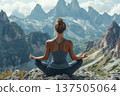 woman meditating on the mountains on the sunrise 137505064