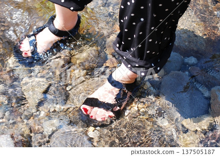 Wearing sandals Wearing sandals 137505187