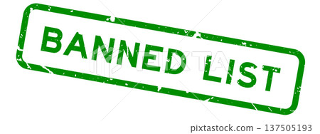 Grunge green banned list word square rubber seal stamp on white background 137505193