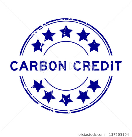 Grunge blue carbon credit word with star icon round rubber seal stamp on white background Grunge blue carbon credit word with star icon round rubber seal stamp on white background 137505194