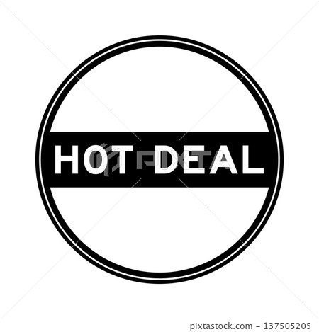 Black color round seal sticker in word hot deal on white background 137505205