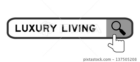 Search banner in word luxury living with hand over magnifier icon on white background 137505208