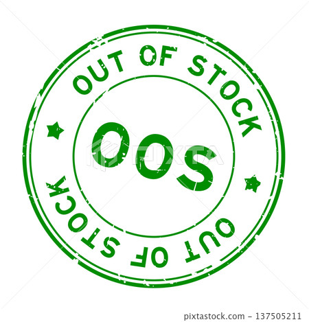 Grunge green OOS out of stock word round rubber seal stamp on white background Grunge green OOS out of stock word round rubber seal stamp on white background 137505211
