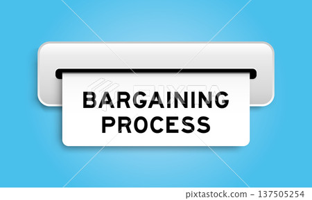 White coupon banner with word bargaining process from machine on blue color background 137505254