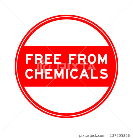 Red color round seal sticker in word free from chemicals on white background Red color round seal sticker in word free from chemicals on white background 137505266