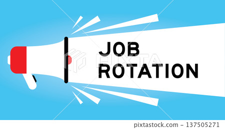Color megaphone icon with word job rotation in white banner on blue background Color megaphone icon with word job rotation in white banner on blue background 137505271