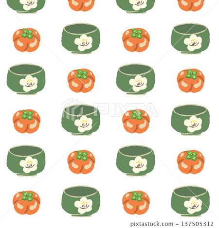 Matcha, persimmon and green nerikiri (high-quality confectionery) pattern material Matcha, persimmon and green nerikiri (high-quality confectionery) pattern material 137505312