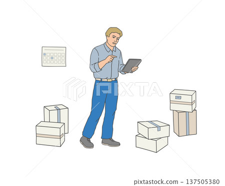 Warehouse worker inspecting packages using digital tablet Warehouse worker inspecting packages using digital tablet 137505380