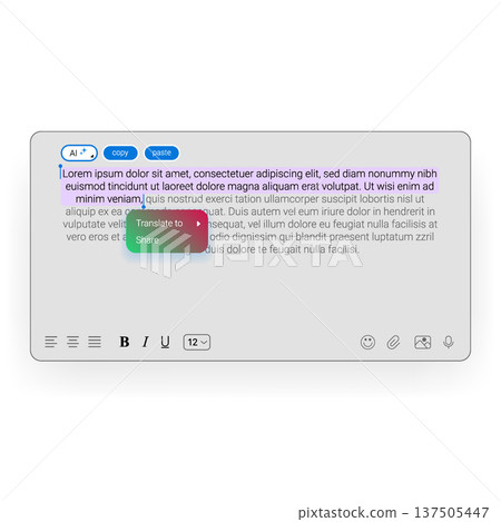 AI powered text editor interface with smart editing tools AI powered text editor interface with smart editing tools 137505447