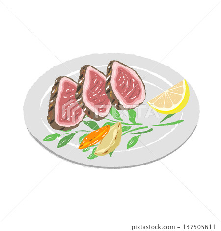 切片和牛牛肉和白色圓盤插圖 切片和牛牛肉和白色圓盤插圖 137505611