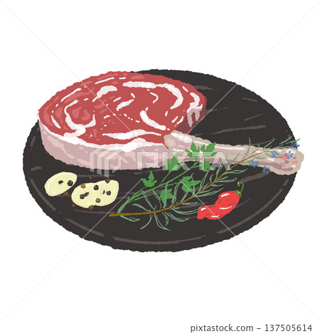 生戰斧牛排與黑色圓盤插圖 生戰斧牛排與黑色圓盤插圖 137505614