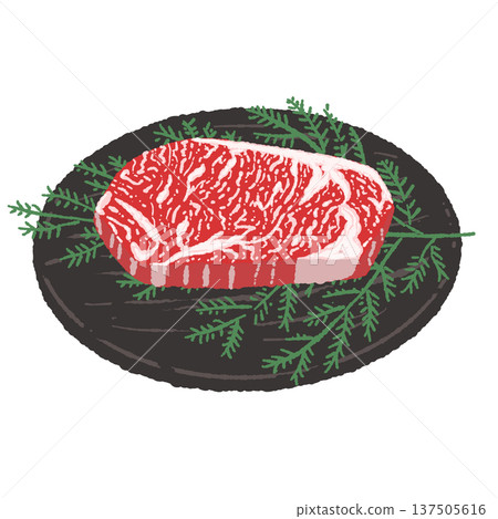 大理石紋和牛牛排和黑色圓形盤子插圖 大理石紋和牛牛排和黑色圓形盤子插圖 137505616