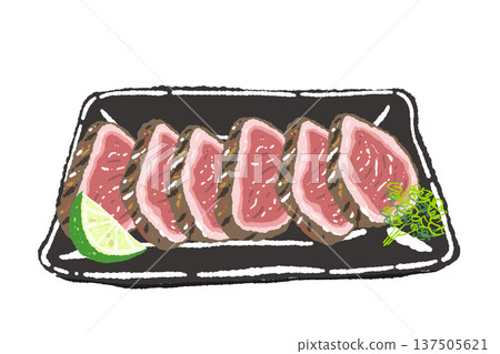 和牛切片牛肉和黑色方盤的插圖 137505621