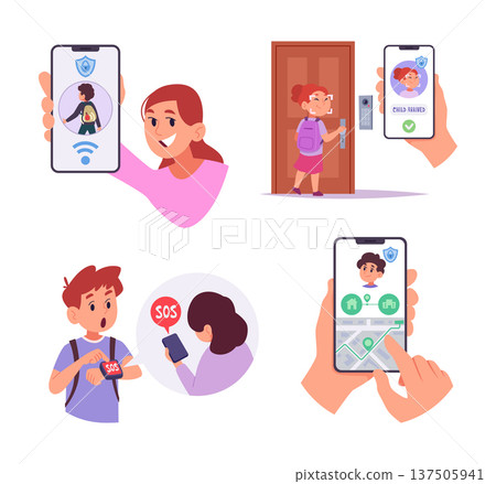Security system for kids. Smart technologies for kids safety exact vector parental control Security system for kids. Smart technologies for kids safety exact vector parental control 137505941
