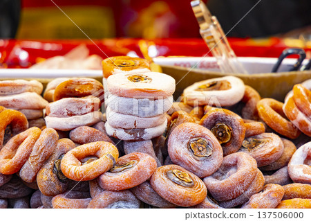 Traditional craft: handmade persimmon mochi with natural wind drying under sunlight and natural sugar frosting 137506000