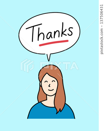 A friendly hand-drawn illustration of a young woman expressing gratitude with a smile A friendly hand-drawn illustration of a young woman expressing gratitude with a smile 137506431