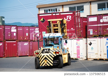 Forklift loading a container Forklift loading a container 137506515