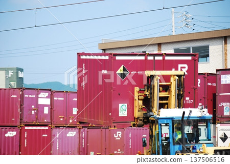 Forklift loading a container Forklift loading a container 137506516