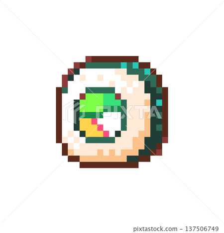 Pixel Art Crab Sushi Roll Icon. Retro 8 Bit Japanese Pixel Seafood Food Vector Illustration for Game Assets, UI, Stickers and Menu Design Pixel Art Crab Sushi Roll Icon. Retro 8 Bit Japanese Pixel Seafood Food Vector Illustration for Game Assets, UI, Stickers and Menu Design 137506749
