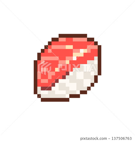 Pixel Art Salmon Sushi Icon. Retro 8 Bit Japanese Fish Food Vector Illustration for Game UI, Stickers and Menu Design Pixel Art Salmon Sushi Icon. Retro 8 Bit Japanese Fish Food Vector Illustration for Game UI, Stickers and Menu Design 137506763