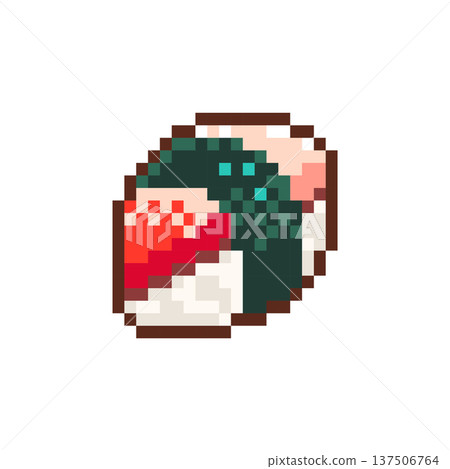 Pixel Art Surf Clam Nigiri Sushi Icon. Retro 8 Bit Japanese Seafood Food Vector Illustration for Game UI, Stickers and Menu Design Pixel Art Surf Clam Nigiri Sushi Icon. Retro 8 Bit Japanese Seafood Food Vector Illustration for Game UI, Stickers and Menu Design 137506764
