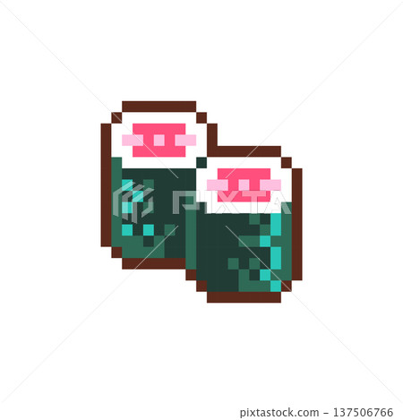 Pixel Art Tuna Maki Sushi Icon Set. Retro 8 Bit Japanese Fish Roll Vector Illustration for Game UI, Stickers and Menu Design Pixel Art Tuna Maki Sushi Icon Set. Retro 8 Bit Japanese Fish Roll Vector Illustration for Game UI, Stickers and Menu Design 137506766