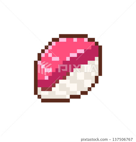 Pixel Art Tuna Nigiri Sushi Icon. Retro 8 Bit Japanese Fish Food Vector Illustration for Game UI, Stickers and Menu Design Pixel Art Tuna Nigiri Sushi Icon. Retro 8 Bit Japanese Fish Food Vector Illustration for Game UI, Stickers and Menu Design 137506767
