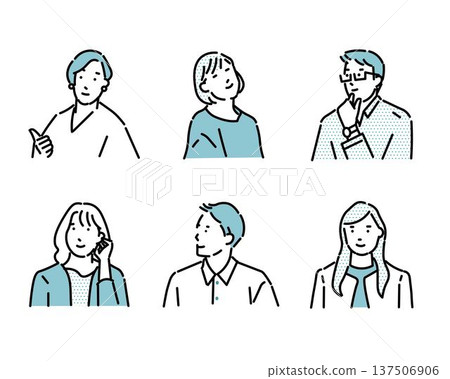 商務人士男女頭像上半身 - 時尚簡約線條繪製圖示集向量圖素材 137506906