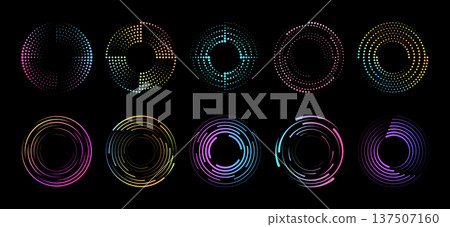 Bright gradient circular streaks with motion blur effect. Energy inspired radial background for innovation and modern technology. Vector. 137507160
