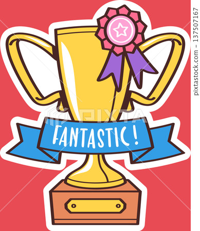 Golden goblet with greeting ribbon 137507167