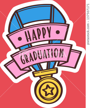 Medal and happy graduation ribbon 137507171