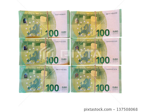 Cash stack of euro money notes isolated on white background. High quality photo 137508068