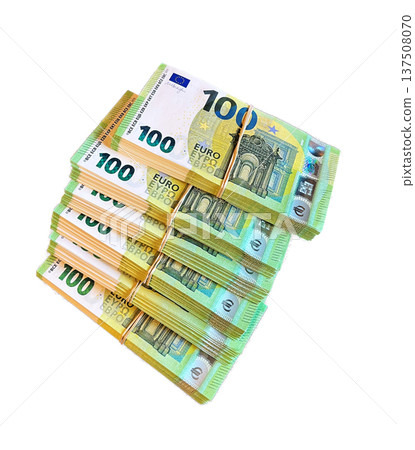 Cash stack of euro money notes isolated on white background. High quality photo 137508070