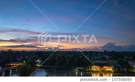 Aerial View of scenery sunset around Tad Somphamit Waterfall Aerial View of scenery sunset around Tad Somphamit Waterfall 137508093