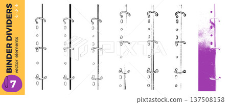 Notebook of file binder divider set for collage and social media graphic. Doodle school border for scrapbook. Vector collection of elements for handmade naive design. Decorative shapes isolated 137508158