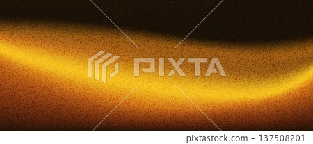 Gold wave and black background. Grain dark brown and yellow warm light gradation with wavy golden gradient overlay. Blur abstract texture and red orange leak noise. Vector grainy gradation background 137508201